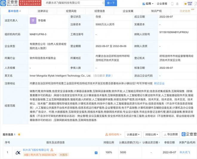 科大訊飛布局內蒙古，設立子公司專注人工智能理論與算法軟件開發(fā)